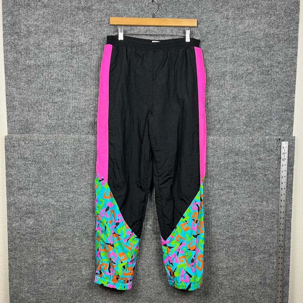 Vtg 90s Ski Pants Womens M Neon Colorblock Gaper Day Retro Geometric Pockets